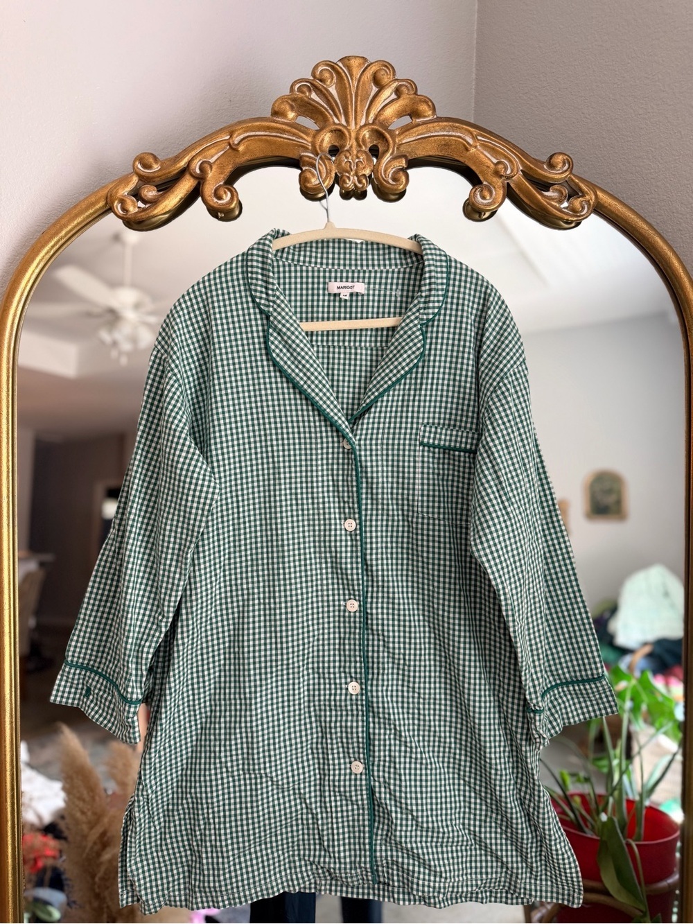 Marigot green gingham Clifton nightshirt medium